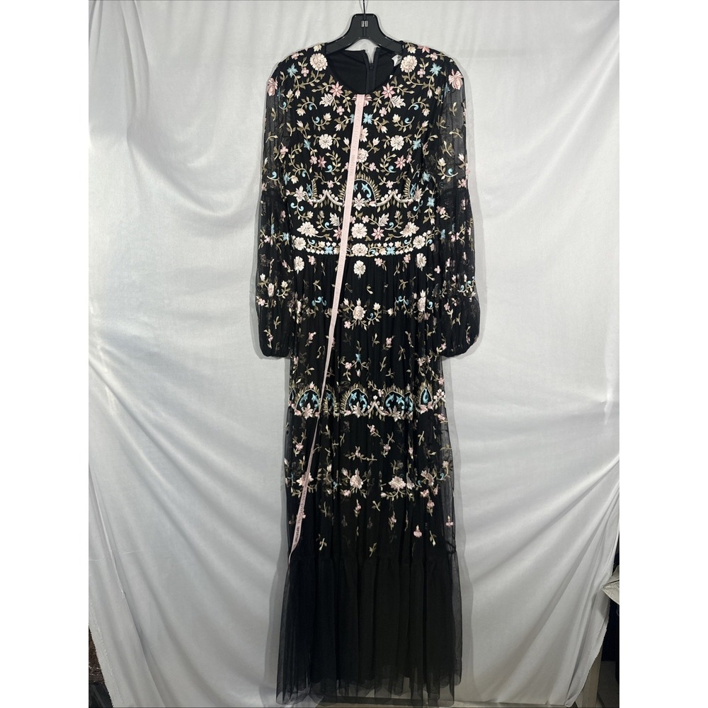 NWT Mac Duggal [ 6 ] 35111 Floral Embroidered Blouson Sleeve Gown‎ Black #Q1214 - Picture 9 of 14